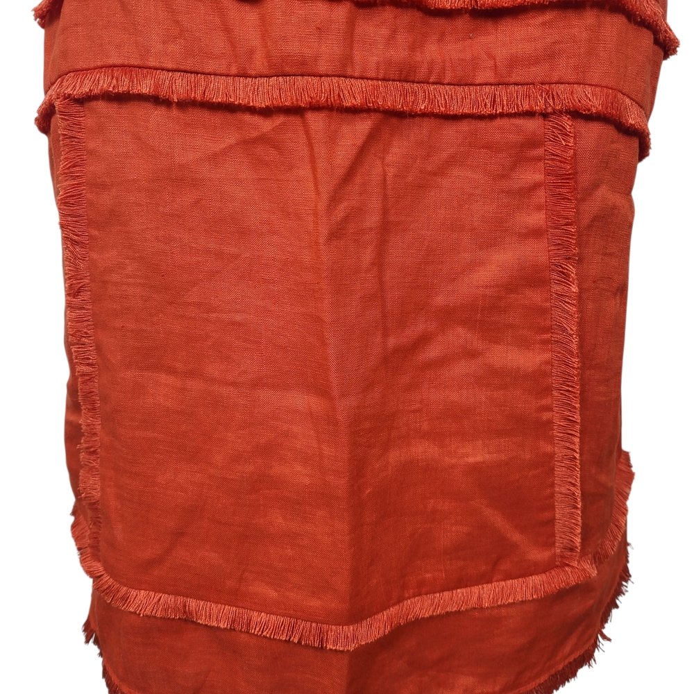 J. Crew Squareneck Linen Bold Red Fringe Boho Chic Tank Top Size 6 Petite - Picture 3 of 10